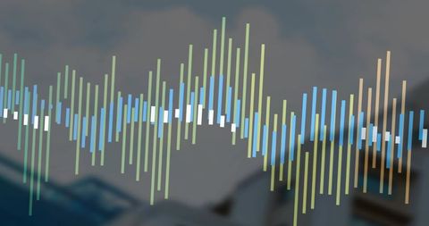 Contemporary colorful waveform digital art on blurred background