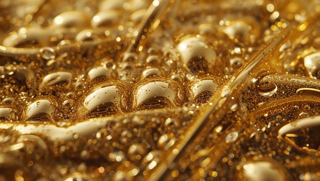 Shimmering golden bubbles and droplets macro photography