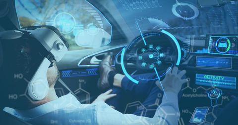 Man Using VR Headset in Tech-Driven Self-Driving Car - Download Free Stock Images Pikwizard.com