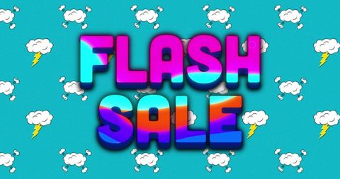 Vibrant flash sale announcement with lightning and clouds