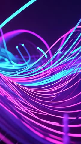 Vertical neon waveforms undulating through dark void in blue and pink motion
