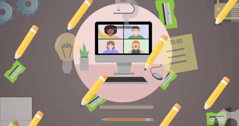 Interactive School Collaboration Concept with Stationery Elements - Download Free Stock Images Pikwizard.com