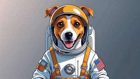Jack russell dog in futuristic astronaut suit