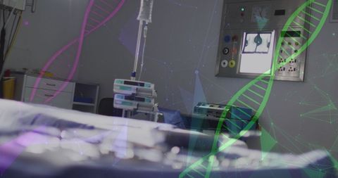 Digital DNA Strands Over Hospital Operating Room - Download Free Stock Images Pikwizard.com