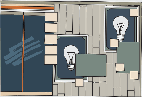Transparent office wall with light bulb posters vector art