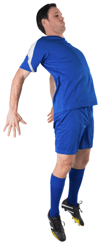 Football Player in Blue Kit Jumping with Exhilaration Transparent Background