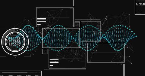 Futuristic Turquoise Waveform and Data Interface Visualization