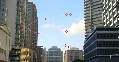 Urban Networking Concept with Digital Node Connections in Skyscraper Setting