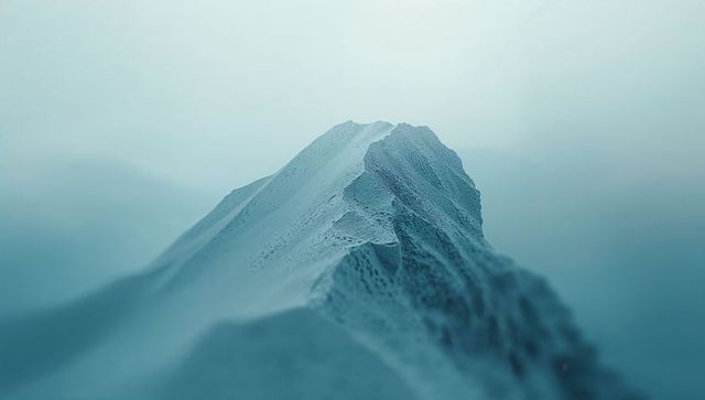 Misty Alpine Mountain Ridge Emerging through Wintry Haze