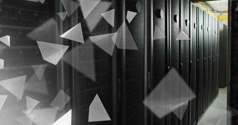 3D Grey Pyramids Floating in Modern Data Center - Download Free Stock Images Pikwizard.com