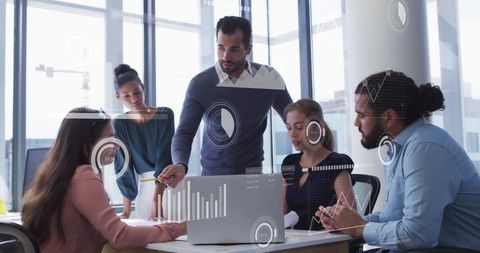 Diverse Team Engaging in Technology Discussion with Data Overlays - Download Free Stock Images Pikwizard.com