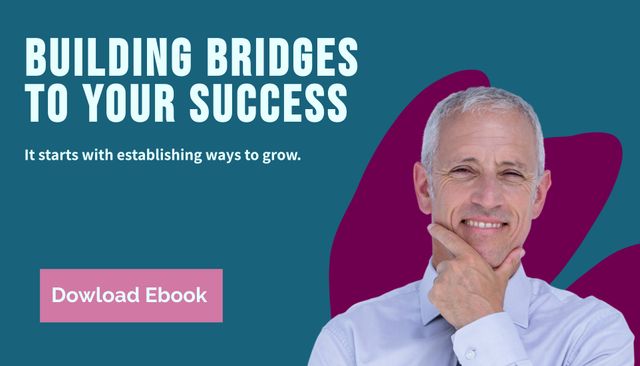 Happy mature man smiling while promoting a business ebook for successful strategies. Ideal for digital marketing, business growth, professional advice, and promotional campaigns.
