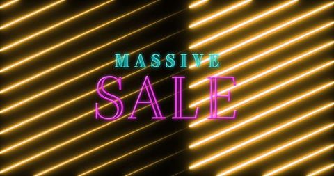 Bold Neon Massive Sale Text Glowing on Dark Background