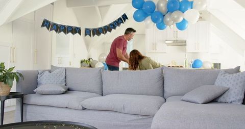 Living Room Decorated for Birthday Celebration with Blue Balloons