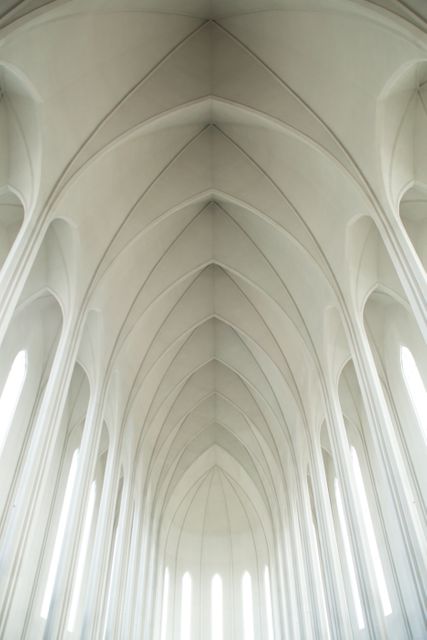 Minimalistic white arch hallway architectural corridor. Architecture and design concept
