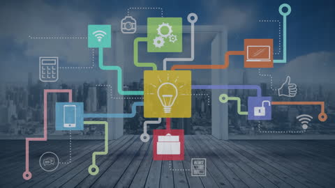 Networking Icons Animation Overlooking Cityscape