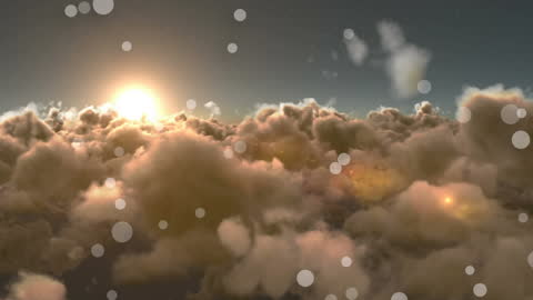 Ethereal Sunlit Cloudscape with Floating White Spheres