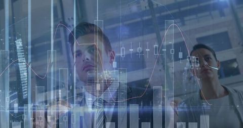 business team analyzing virtual financial data overlay - Download Free Stock Images Pikwizard.com