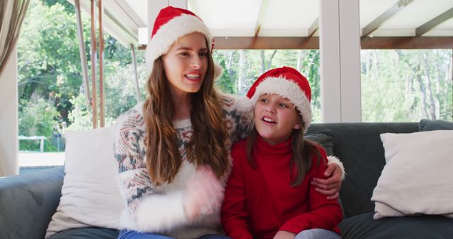 Mother and Daughter Celebrating Christmas Together at Home - Download Free Stock Images Pikwizard.com