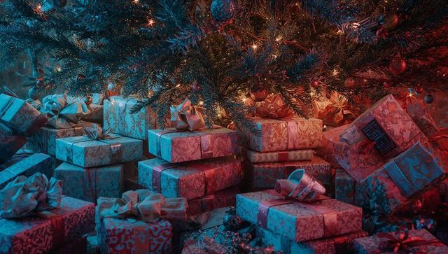 Christmas Gift Boxes Under Decorated Holiday Tree