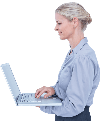 confident businesswoman typing on laptop on transparent background - Download Free Stock Videos Pikwizard.com