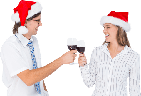 Transparent Young Couple Celebrating Christmas with Wine