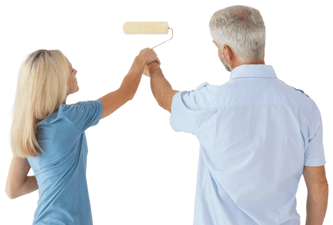 Senior Couple Engaging in Home Redecoration with Paint Roller on Transparent Background - Download Free Stock Videos Pikwizard.com