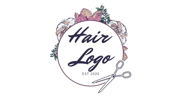 Elegant Hair Salon Logo With Floral Elements and Scissors - Download Free Stock Templates Pikwizard.com