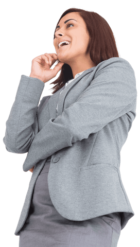 Transparent Successful Hispanic Businesswoman Smiling in Thought