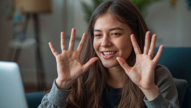 Young Woman Engaging in Online Interaction at Home