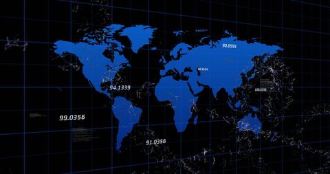 Digital World Map Highlighting Global Data Networks and Coordinates - Download Free Stock Images Pikwizard.com