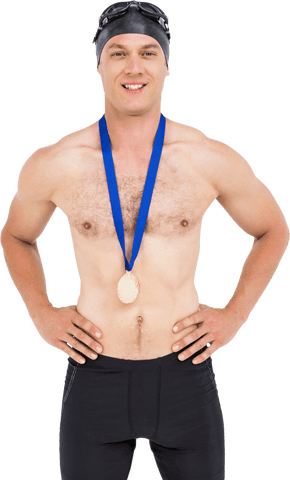 Transparent Swimmer with Gold Medal Celebrating Victory