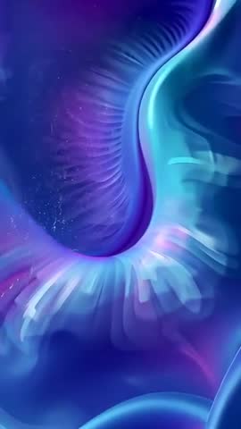 Vertical abstract video revealing bioluminescent crescent arc with sweeping teal gradient