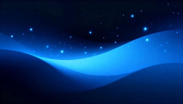 Glowing Cyan Wave Crossing Cosmic Background with Floating Star Sparks and Neon Ribbons