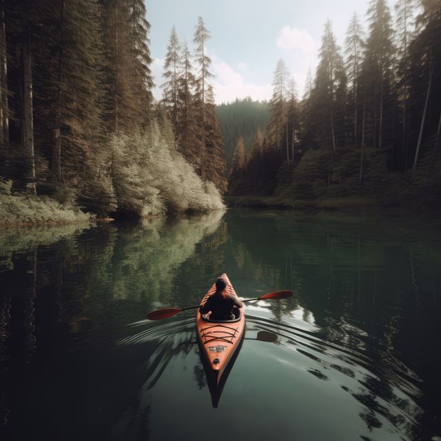 Relaxing Solo Kayaker on Serene Forest Lake During Sunset - Download Free Stock Images Pikwizard.com