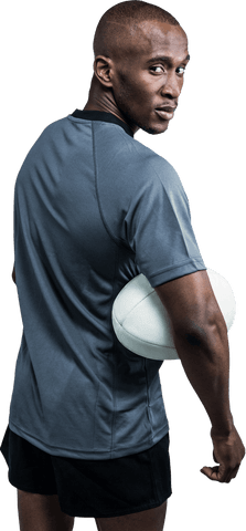 Transparent Athlete Holding Rugby Ball in Sporty Pose