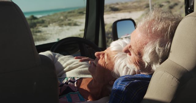 Senior Couple Relaxing in Car at Beach - Download Free Stock Images Pikwizard.com