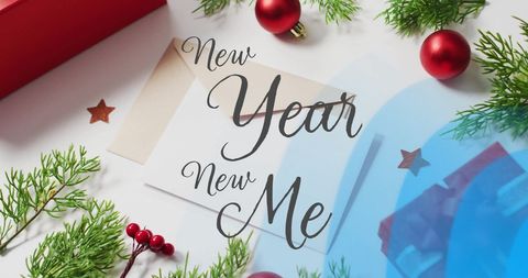Inspirational new year greeting card with festive decorations