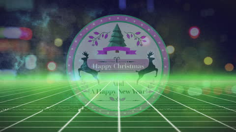 Retro Christmas Label with Animated City Lights and Green Screen