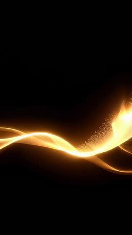Vertical abstract video featuring golden ribbon flowing and sparkling across dark void