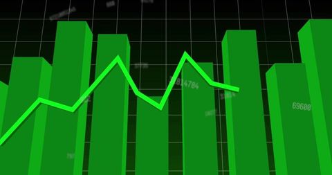 Green 3D Bar Chart with Neon Line Showing Financial Growth, Market Performance and Data Trends