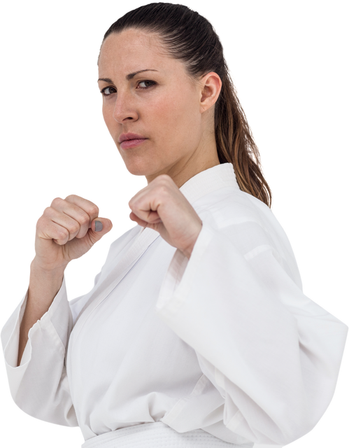 Determined Woman Performing Karate Stance in Transparent Background - Download Free Stock Videos Pikwizard.com