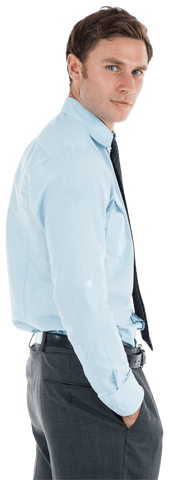 Transparent Serious Businessman with Hands in Pockets