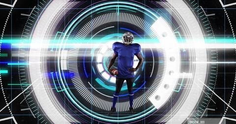 Thoughful Athlete Holding Rugby Ball with Futuristic Digital Graphics - Download Free Stock Images Pikwizard.com