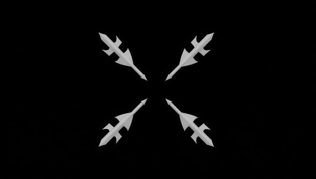 Four centralized white arrows on black background