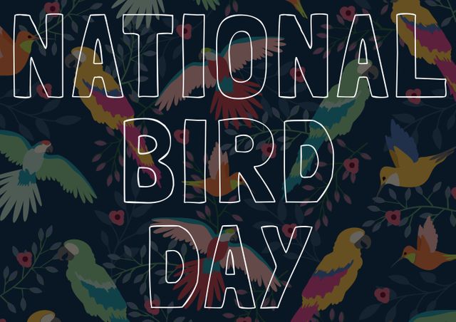 Digital composite image of national bird day text over multi colored species. awareness, symbol and new life.
