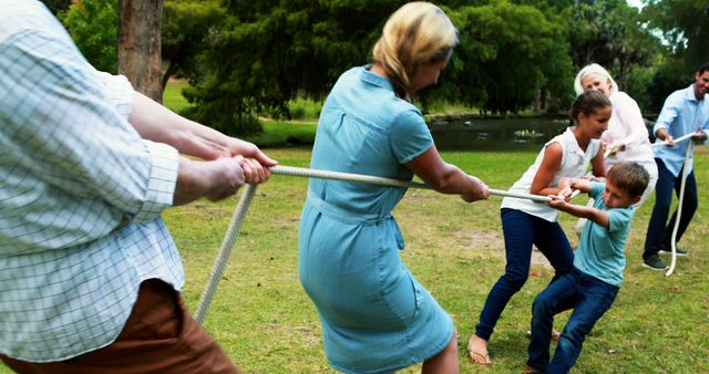 Family Playing Tug-of-War Outdoors in Park - Download Free Stock Images Pikwizard.com