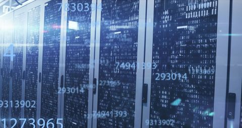 Digital Data Overlay on Server Room Interior with Numbers - Download Free Stock Images Pikwizard.com
