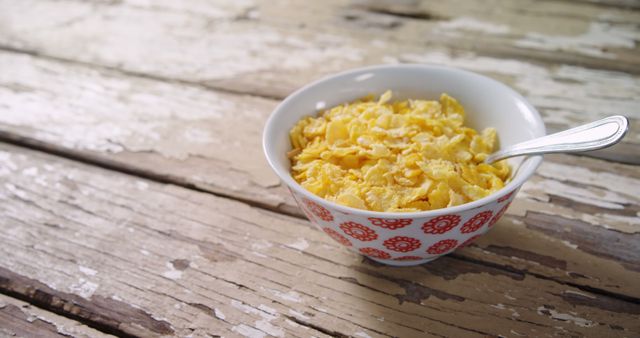 Bowl of Cornflakes on Rustic Wooden Table - Download Free Stock Images Pikwizard.com