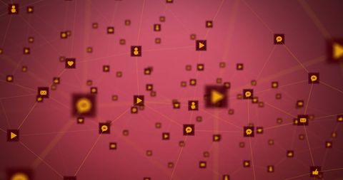 Abstract Communication Network with Digital Icons on Red Background - Download Free Stock Images Pikwizard.com